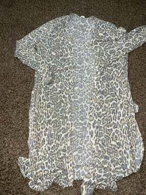 Another Reason Leopard Print Longline Open Front Duster Cardigan